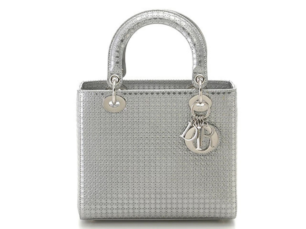 Christian Dior Lady Handbag Silver Metallic Leather